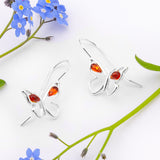 Butterfly Hook Earrings in Silver and Cognac Amber