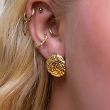 Textured Circle Coin Earrings in Silver with 24ct Gold