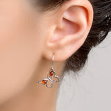 Butterfly Hook Earrings in Silver and Cognac Amber