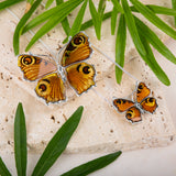 Statement Peacock Butterfly Brooch in Silver and Amber