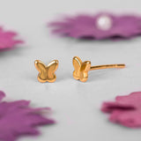Tiny Butterfly Stud Earrings in Silver with 24ct Gold