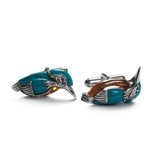 Kingfisher Bird Cufflinks in Silver, Turquoise and Amber