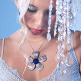 Midnight Bloom Lapis Lazuli Wild Flower Handmade Necklace in Solid 925 Sterling Silver