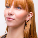 Cat Drop Earrings in Silver with 24ct Gold & Cognac & Green Amber