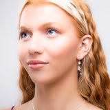 Cat Drop Earrings in Silver and Rose Quartz