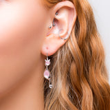 Cat Drop Earrings in Silver and Rose Quartz