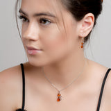 Cute Cat Drop Earrings in Silver and Amber