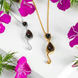 Black Cat Necklace in Silver and Amber