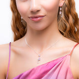 Cat Necklace in Silver and Rose Quartz