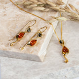 Cat Necklace in Silver with 24ct Gold and Amber