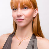 Cat Drop Earrings in Silver with 24ct Gold & Cognac & Green Amber