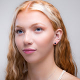 Cute Cat Face Stud Earrings in Silver and Black Pearl