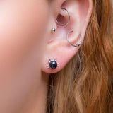 Cute Cat Face Stud Earrings in Silver and Black Pearl