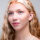 Cute Cat Face Stud Earrings in Silver and Pearl