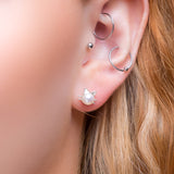 Cute Cat Face Stud Earrings in Silver and Pearl