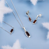 Single Oblong Necklace in Silver & Cherry Amber