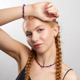 Mini Nugget Bead Necklace in Silver and Amethyst