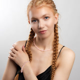 Mini Nugget Bead Necklace in Silver and Rose Quartz