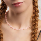 Mini Nugget Bead Necklace in Silver and Rose Quartz