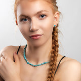 Mini Nugget Bead Necklace in Silver and Natural Turquoise