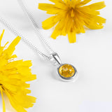 Round Charm Necklace in Silver and Yellow Amber