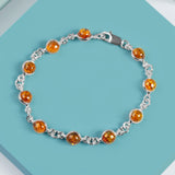Circle Link Bracelet in Silver and Cognac Amber