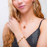 Circle Link Bracelet in Silver with 24ct Gold and Cognac Amber