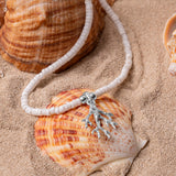 Coral Reef Bead Necklace in Sterling Silver & White Shell