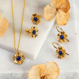 Cornflower Hook Earrings in Silver with 24ct Gold and Lapis Lazuli