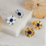 Cornflower Stud Earrings in Silver with 24ct Gold and Lapis Lazuli