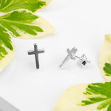 Simple Cross Stud Earrings in Silver