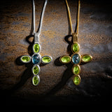 Devine Cross Necklace in Silver 24ct Gold with Peridot & London Blue Topaz