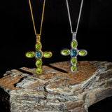 Devine Cross Necklace in Silver with Peridot & London Blue Topaz