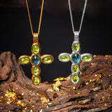 Devine Cross Necklace in Silver 24ct Gold with Peridot & London Blue Topaz