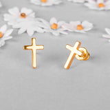 Simple Cross Stud Earrings in Silver with 24ct Gold