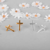 Simple Cross Stud Earrings in Silver with 24ct Gold