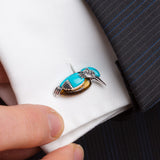 Kingfisher Bird Cufflinks in Silver, Turquoise and Amber