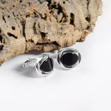 Chunky Oval Centre Cufflinks in Silver and Cherry Amber