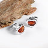 Chunky Oval Centre Cufflinks in Silver and Cognac Amber