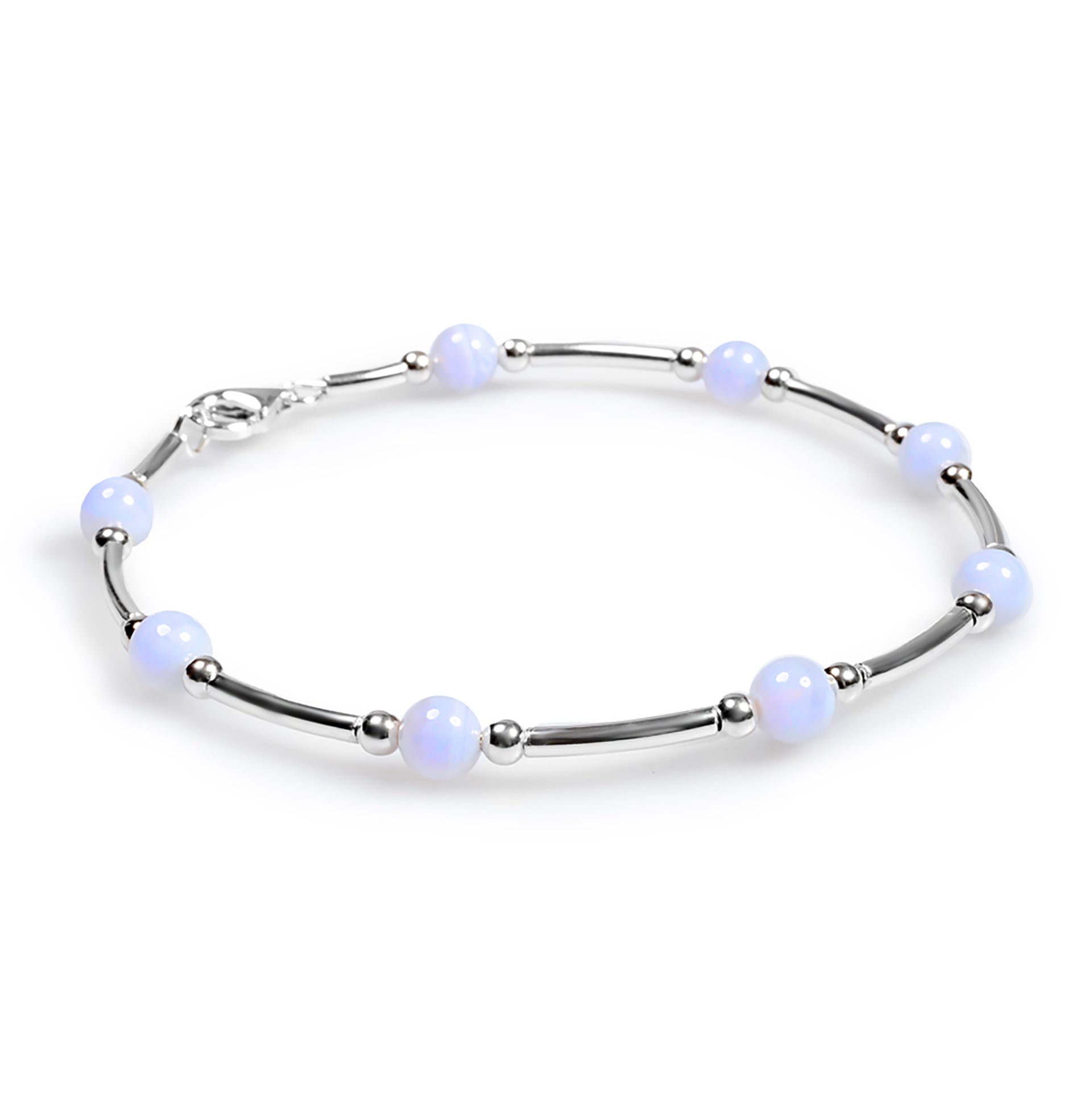 Bead Tube Bracelet Silver Lace Agate