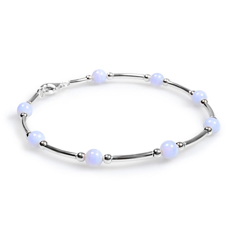 Bead Tube Bracelet in Silver and Blue Lace Agate