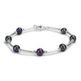 Bead Tube Bracelet / Bangle in Silver and White Pearl