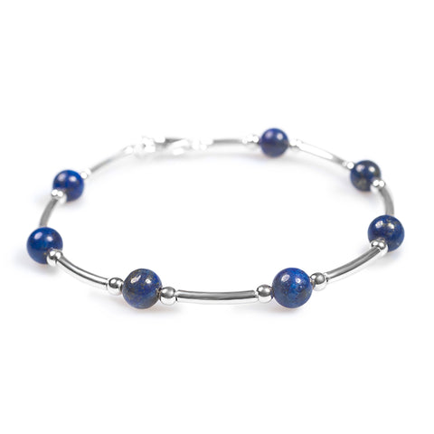 Bead Tube Bracelet in Silver and Lapis Lazuli