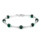 Bead Tube Bracelet in Silver and Malachite
