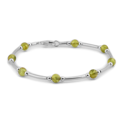 Bead Tube Bracelet in Silver and Peridot