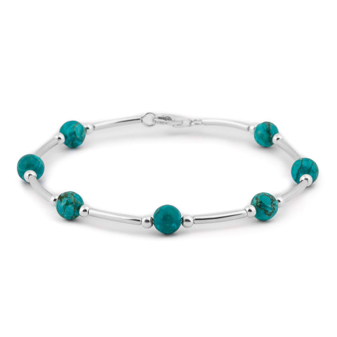 Bead Tube Bangle in Silver and Natural Turquoise