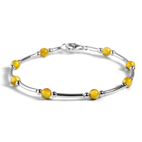 Bead Tube Bangle in Silver and Yellow Amber