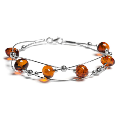 Weaved Bangle in Silver and Cognac Amber