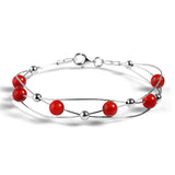 Weaved Bangle in Silver and Coral