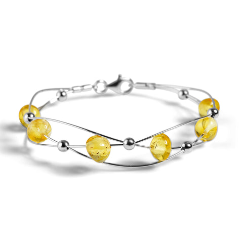 Weaved Bangle in Silver and Yellow Amber
